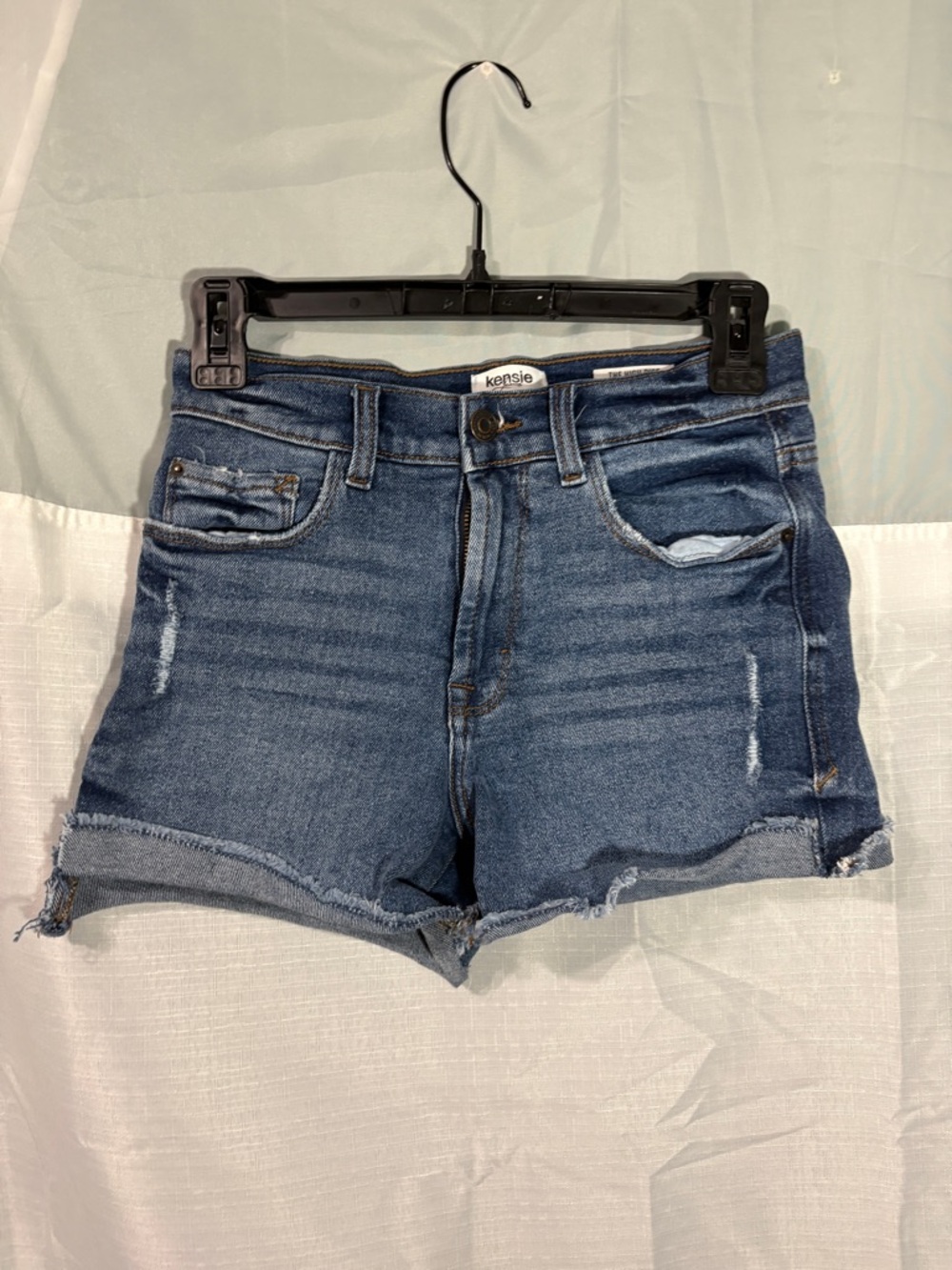 Kensie Blue Distressed Denim Shorts